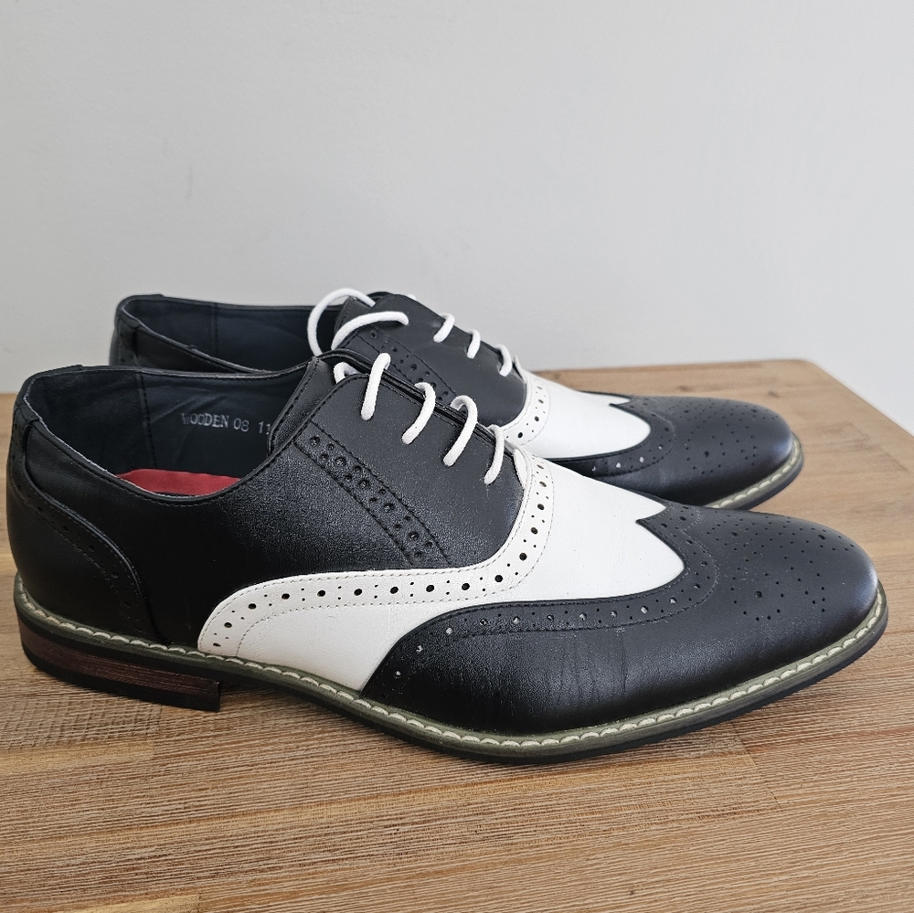 ENZO ROMEO Wooden Mens Black & White Leather Lace Up Dress Shoes, Oxfords